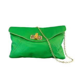 Banana Republic Bright Green Gold Clutch Crossbody Purse Handbag Bamboo NWT